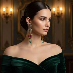 Vintage Pink Green Stone Decor Geometric Shape Dangle Earrings Bohemian Ethnic